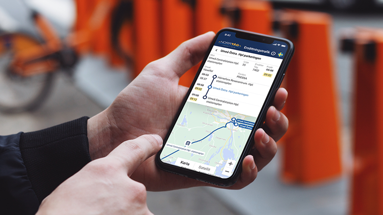 Norrtågs ersättningstrafik på mobilskärm