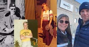 Collagebild med tre generationer bussförare från samma familj