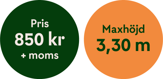 Pris 850 kr och maxhöjd på bussen är 3,30 m