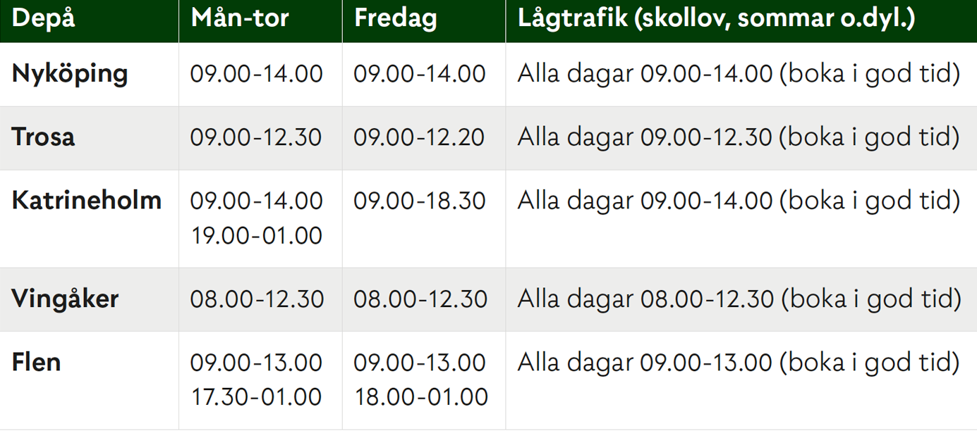 Under dessa tider kan du tvätta bussen hos Nobina Sörmland